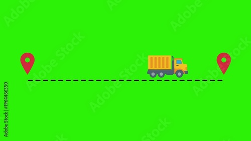 Logistics Truck Delivery Tracking Animation Green Screen