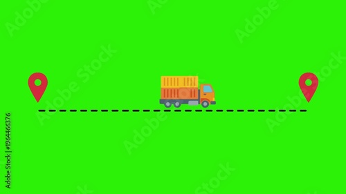 Delivery Truck Tracking Animation on Green Screen