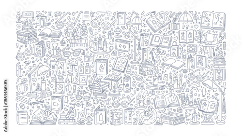 Whimsical Sketch: A vibrant sketch illustration bursting with an array of objects, each carefully drawn, showcasing a playful world.