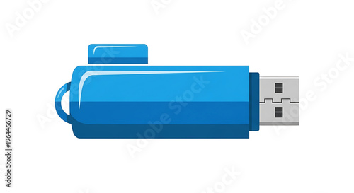 A blue USB flash drive with a shiny surface and a pull tab, designed for data storage and transfer.