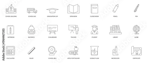 Education and Learning Thin Line Icon Pack Minimal Editable Stroke Vector Collection for School Academic Study Online Courses Training Webinar Classroom and Digital Knowledge Applications.