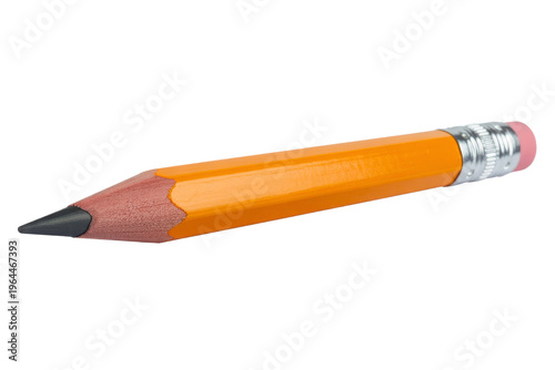 Detailed rendering of a classic orange pencil with eraser on transparent background