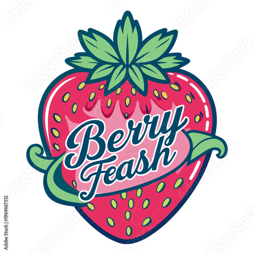 Vibrant Strawberry Berry Feash Logo Design for Summer Fashion Brand T-Shirt