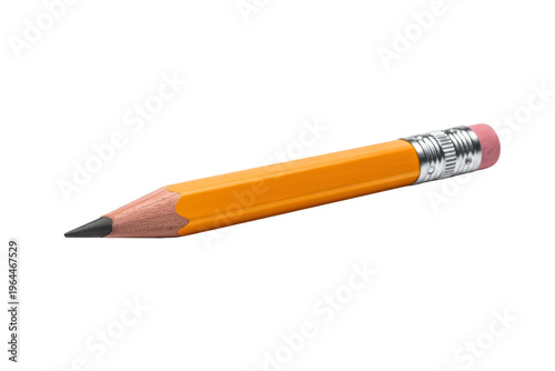 A sharpened yellow pencil with a pink eraser isolated on transparent background