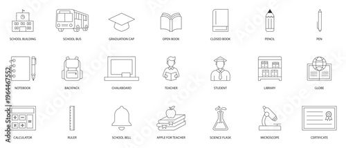 Academic Knowledge and Science Thin Line Outline Icon Set Editable Stroke Vector Collection Featuring School University Study Brain and Learning Concepts for Web Mobile Apps and Marketing Materials.