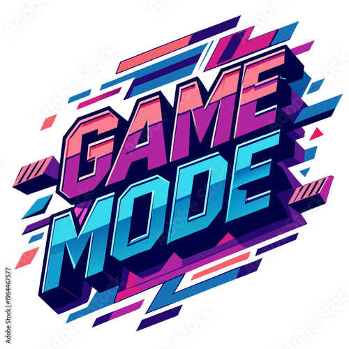 Vibrant 3D Game Mode Text Effect with Neon Glow and Dynamic Shapes for Gaming Design