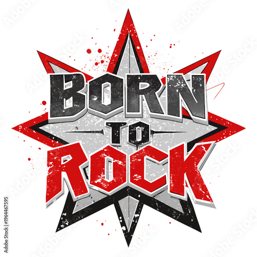 Bold 3D Rock Music Typography Badge with Explosive Red Arrows and Grunge Texture