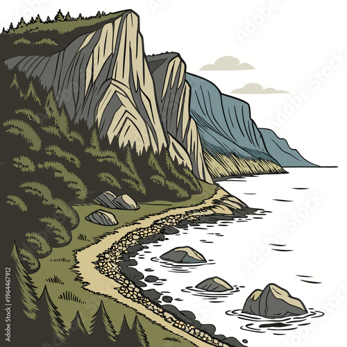 Cliffside by the ocean water rocks trees