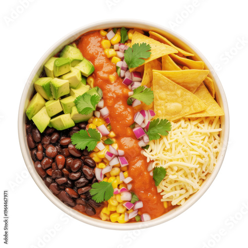 Colorful southwestern bowl with avocado corn and beans on transparent background