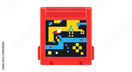 A vibrant red Game Boy console displaying a classic pixelated video game on its screen