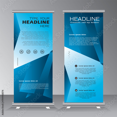 abstract background roll up banner desing with blue colour, roll up banner template with abstract background, vector template roll up banner, 