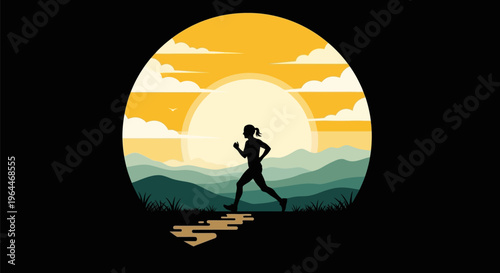 Silhouette of a female runner in motion.