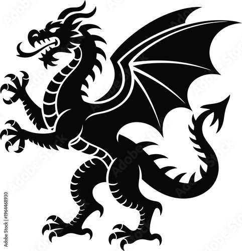 Striking traditional european dragon silhouette