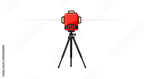 A red laser level tool on a tripod for precise construction and measurement tasks