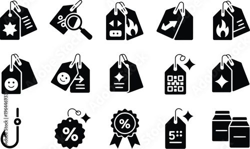 Tag icons representing sales discounts and promotions
