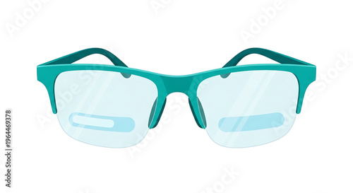 A pair of stylish green safety glasses with clear lenses for eye protection