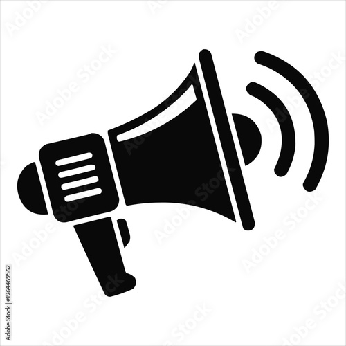 Simple black icon of a megaphone emitting sound waves for public awareness