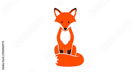 A cute orange fox sitting upright with a white chest and black nose, designed as a modern flat vector graphic illustration.