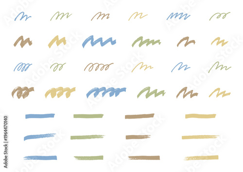 様々な太さのペンで書いたナチュラルな色合いの手描きのあしらいセット