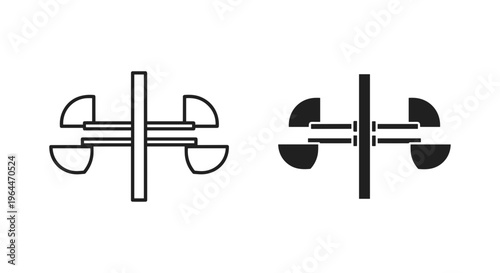 Anemometer wind speed sensor icons, meteorological cup anemometer vector symbols, weather station measurement tool in outline and glyph style