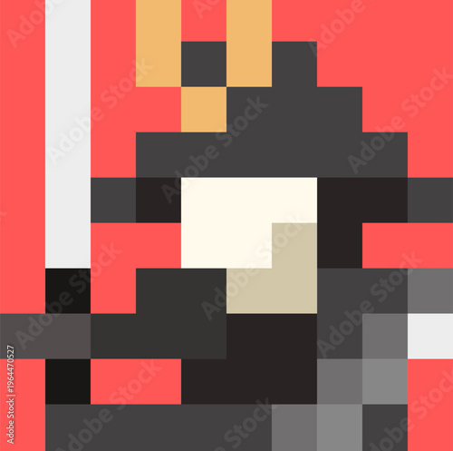 Pixel Samurai Warrior Icon with Katana – Game Character Sprite for UI UX and App Design. Ideal for indie games, app design, and digital asset packs. Works well for avatar icons, inventory items