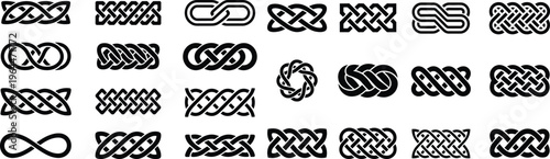 Celtic Knot Band Vector Set – Interlaced Braid and Infinity Decorative Pattern Design Elements	