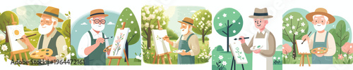 half body vector of a grandpa painting outside in spring
