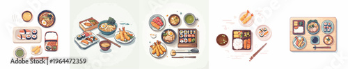 Delicious Japanese Dishes Vector Illustration