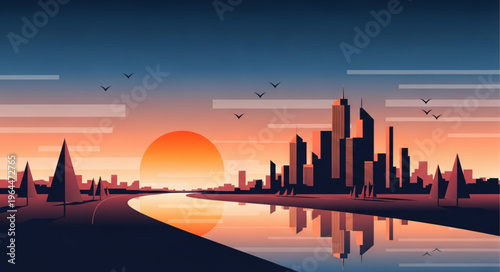 City Skyline at Sunset Water.