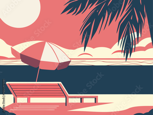 Beach Relax Sunbed and Umbrella Vector Illustration