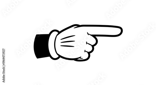 Cartoon hand with a gloved cuff pointing to the right, indicating direction or reference on an isolated white background.