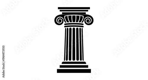 Solid black silhouette icon of an ancient Ionic order Roman column, featuring a detailed capital and fluted shaft on an isolated white background.