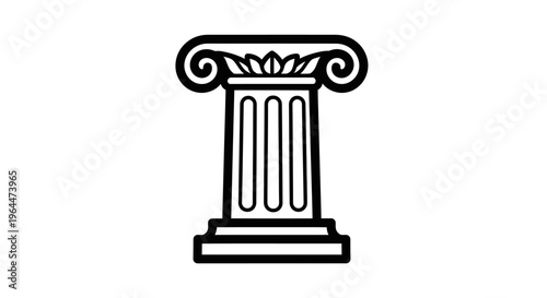 Black outline icon of an ancient Ionic order Roman column with a detailed capital and fluted shaft on an isolated white background.
