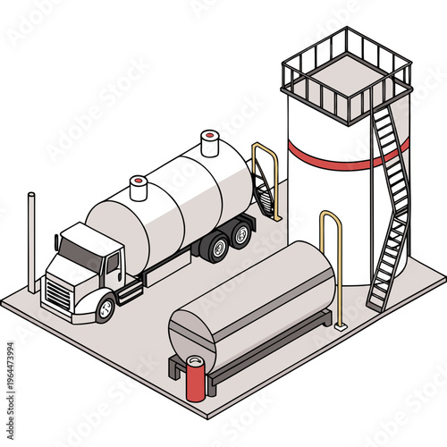 Fuel truck and storage tanks industrial petroleum logistics
