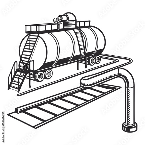 Industrial tanker truck on railroad tracks