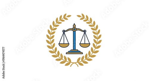 Elegant Golden Scales of Justice and Laurel Wreath Emblem on Isolated White Background