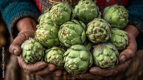 Freshly Harvested Artichokes in Hands of Farmer Displaying Organic Produce with Harvesting Tradition