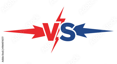 Competitive VS versus logo with opposing red and blue arrows and a central lightning bolt on an isolated white background.