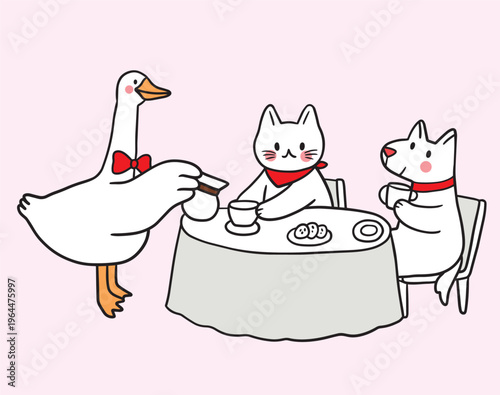 Animals Enjoying Tea Time Together.