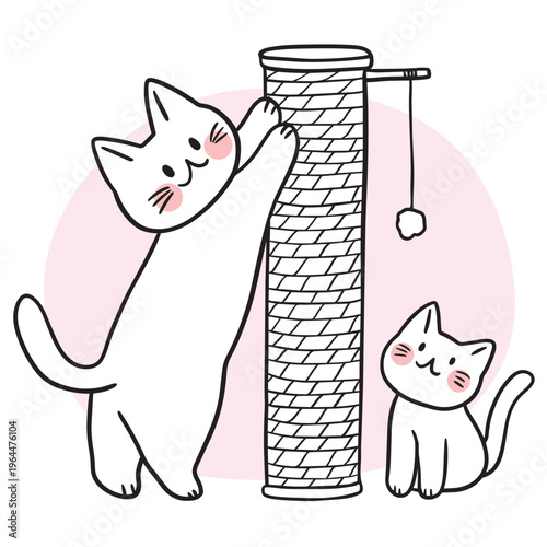 Cute Cats Scratching Post Illustration.