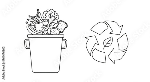 Organic Waste and Composting Line Art Set