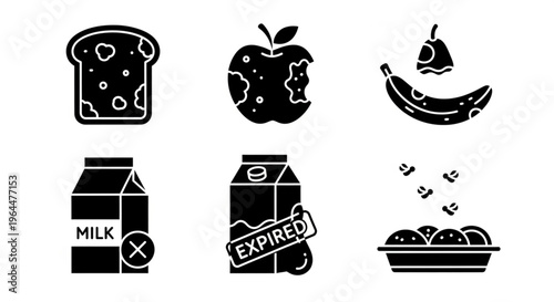 Spoiled and Expired Food Solid Icon Set