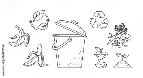 Organic Waste Composting and Recycling Line Art Collection