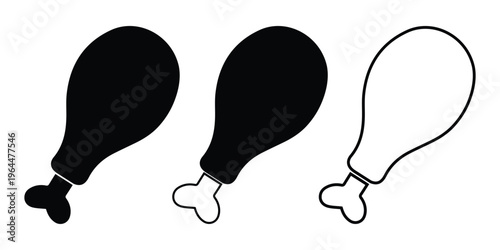 A vector set of chicken drumstick icons in different styles, isolated on white background.