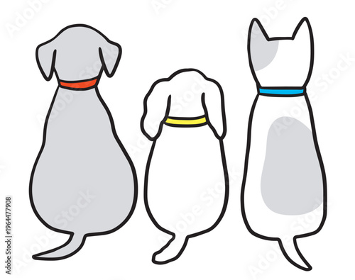 Cute cartoon Three Dogs Viewed From Behind.