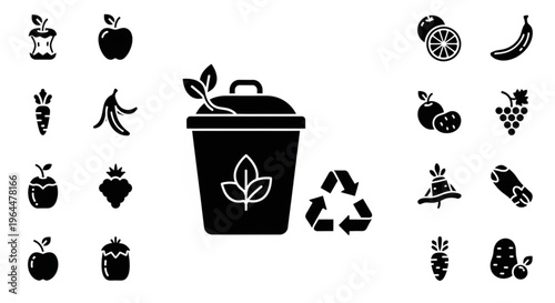 Organic Waste and Composting Solid Icon Collection