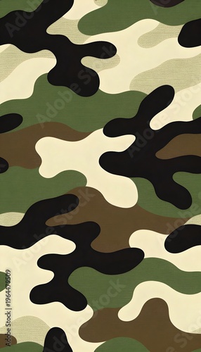 Classic woodland camouflage pattern with green, brown, and black shapes