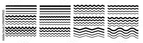Set of wavy zigzag lines. Black underlines wavy curve zig zag line pattern in abstract style. Vector illustration.