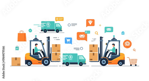 E-commerce Logistics and Delivery Service Vector Illustration: Supply Chain, Warehouse, Shipping & Order Fulfillment
