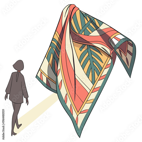 Person walking past colorful scarf or shawl